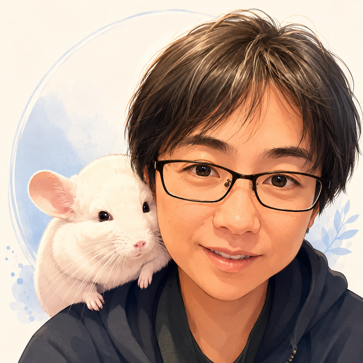 ケンゴ｜AIエンジニアと白いチンチラのプロフィールイラスト